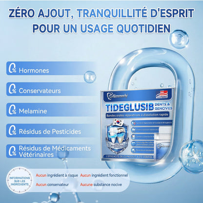 🎁Sourire instantané 🎁 𝐺𝑙𝑖𝑚𝑚𝑒𝑟𝑙𝑦® Tideglusib Dents et gencives Bandes orales réparatrices à dissolution rapide 💎 (Restaure émail/dentine • Renforce gencives • Élimine tartre & odeurs • Blanchit • Fin des sensibilités)