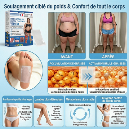 Florisma® Patch Gestion du Poids & Traitement Veineux 👩‍⚕️ Une seule fois par jour : des résultats en 7 jours 🏆 Favorise la perte de poids et soulage les varices, les varicosités ainsi que les jambes lourdes et fatiguées.